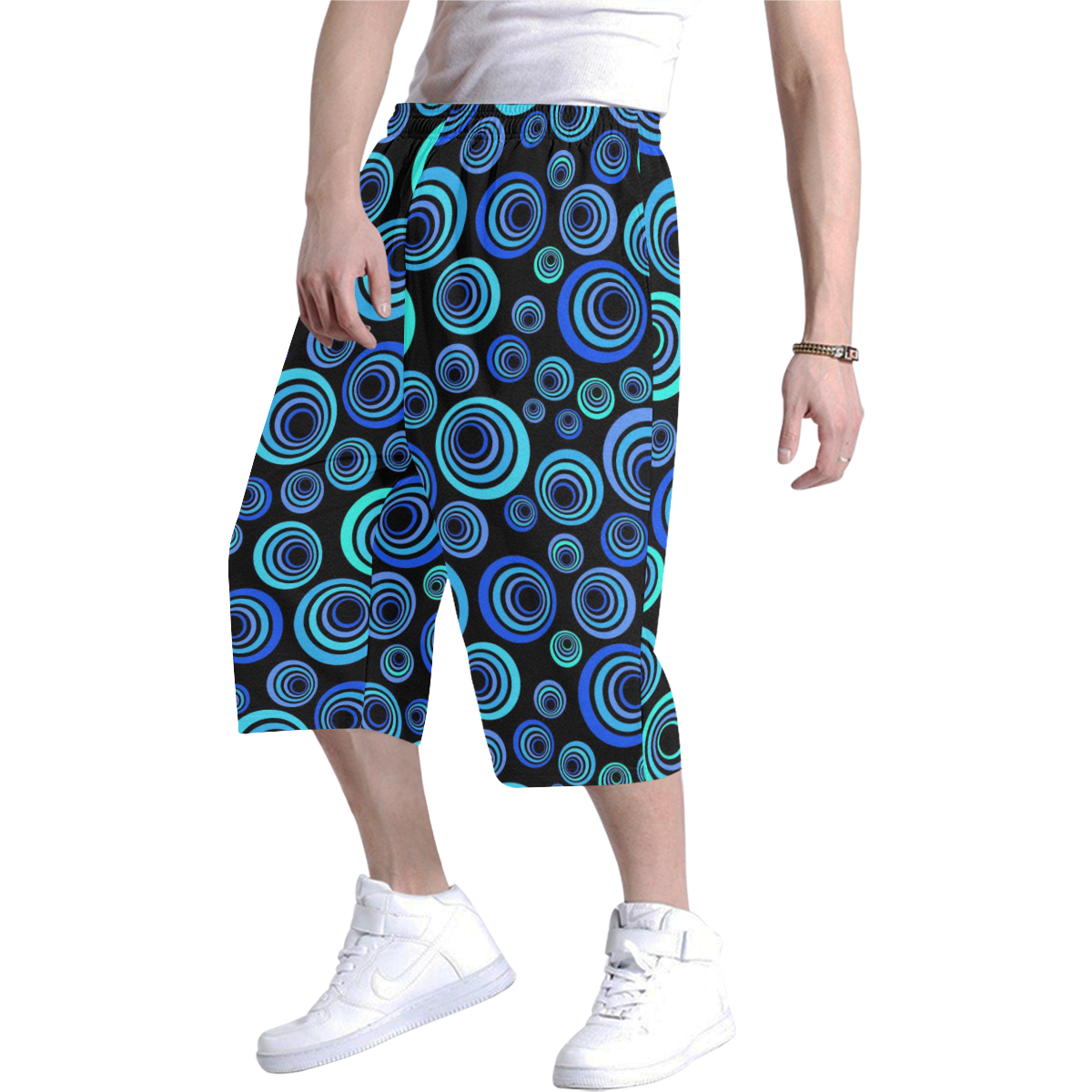 Retro Psychedelic Pretty Blue Pattern Men's All Over Print Baggy Shorts (Model L37)