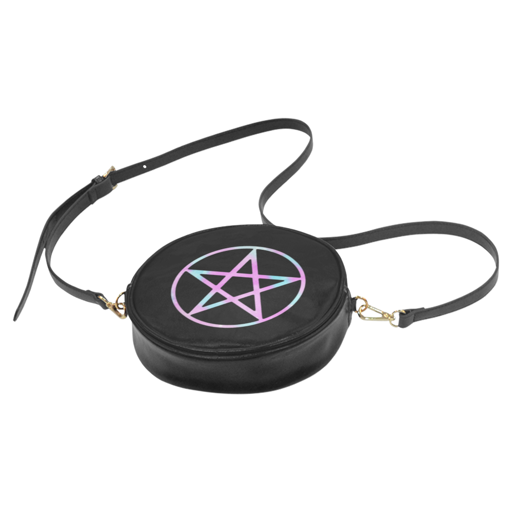 Witchy Witch Pentragram Gothic Leather Round Sling Bag (Model 1647)