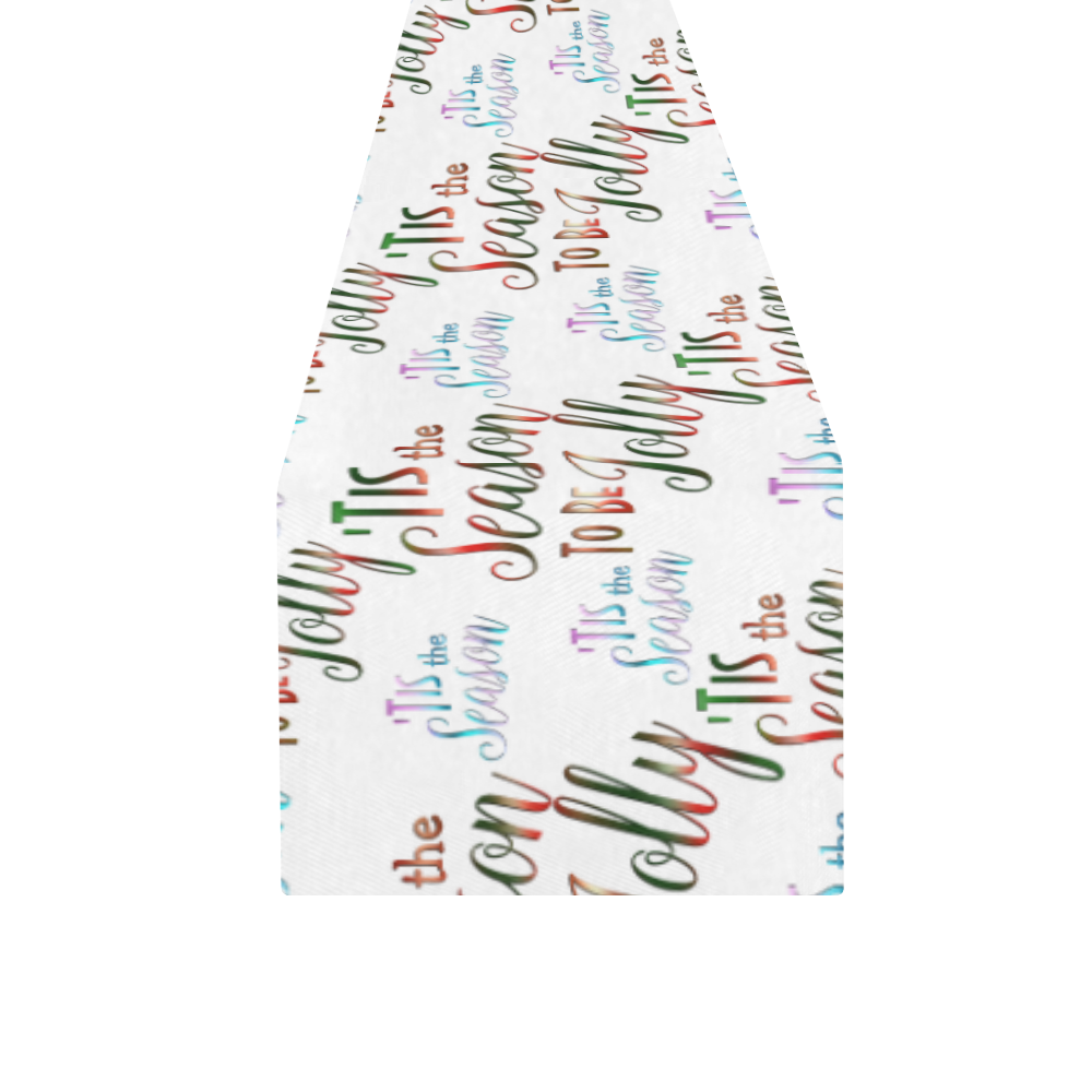 Christmas 'Tis The Season Pattern on White Table Runner 16x72 inch