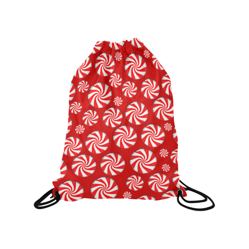 Christmas Peppermint Candy on Red Medium Drawstring Bag Model 1604 (Twin Sides) 13.8"(W) * 18.1"(H)