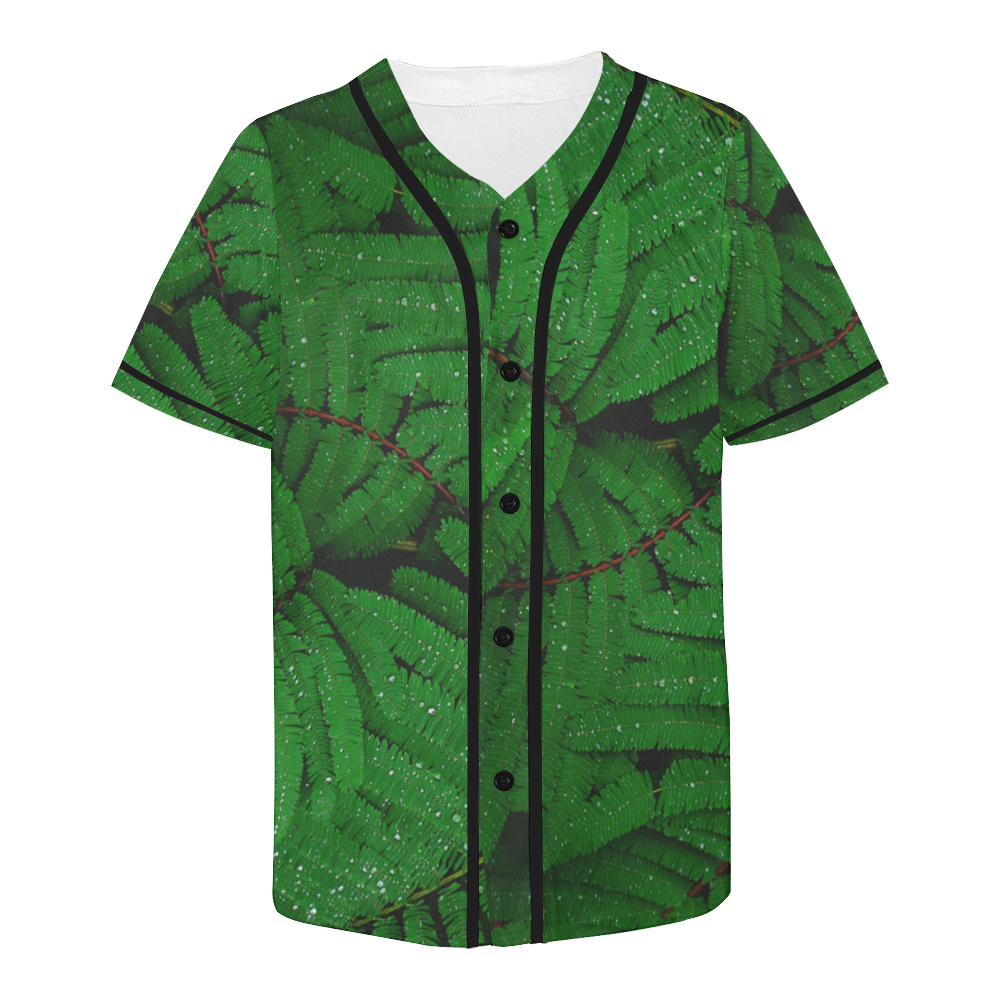 Forest Green Plants with Dew Photo All Over Print Baseball Jersey for Men (Model T50)
