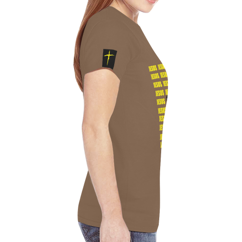 Brown/ Yellow New All Over Print T-shirt for Women (Model T45)