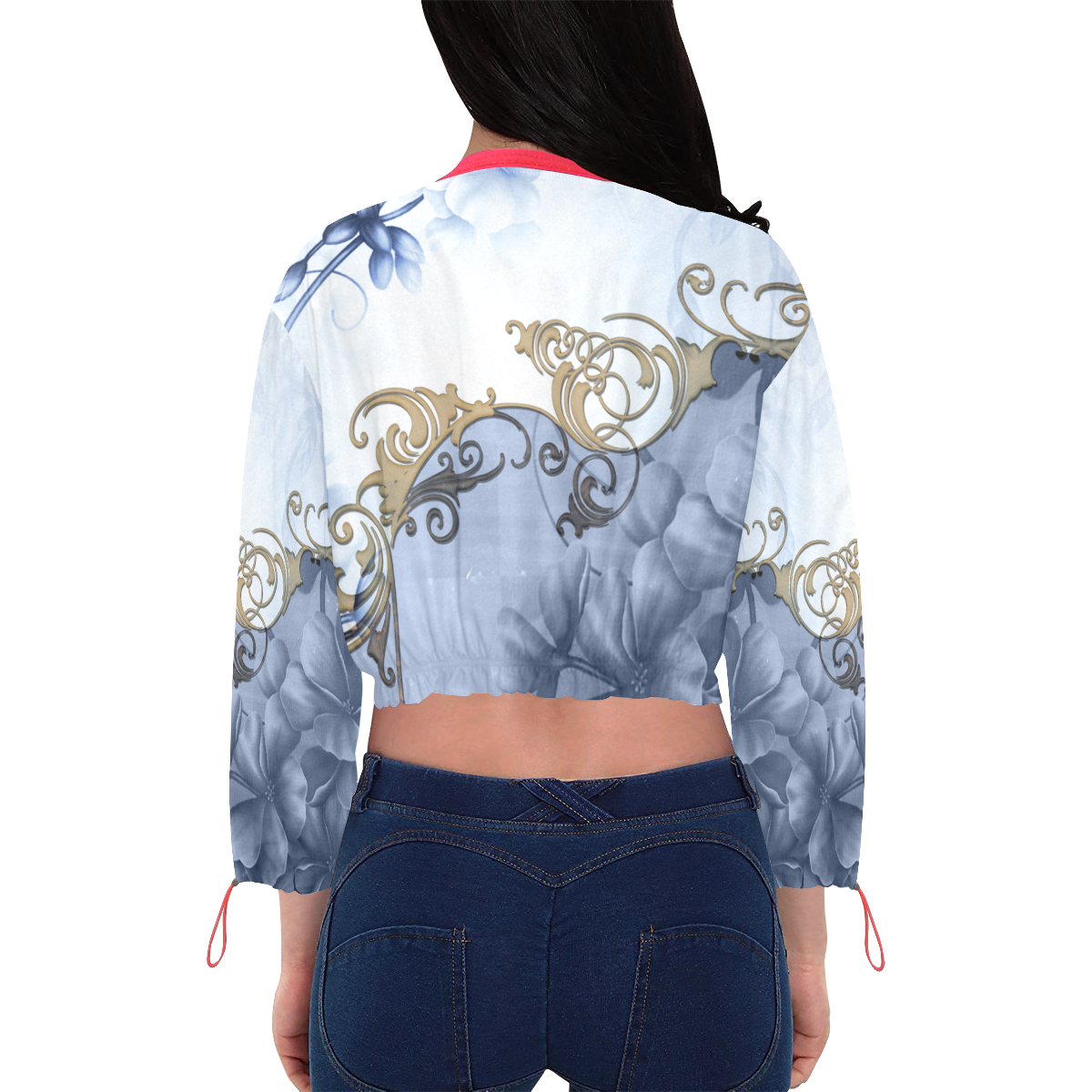 Wonderful floral design Cropped Chiffon Jacket for Women (Model H30)