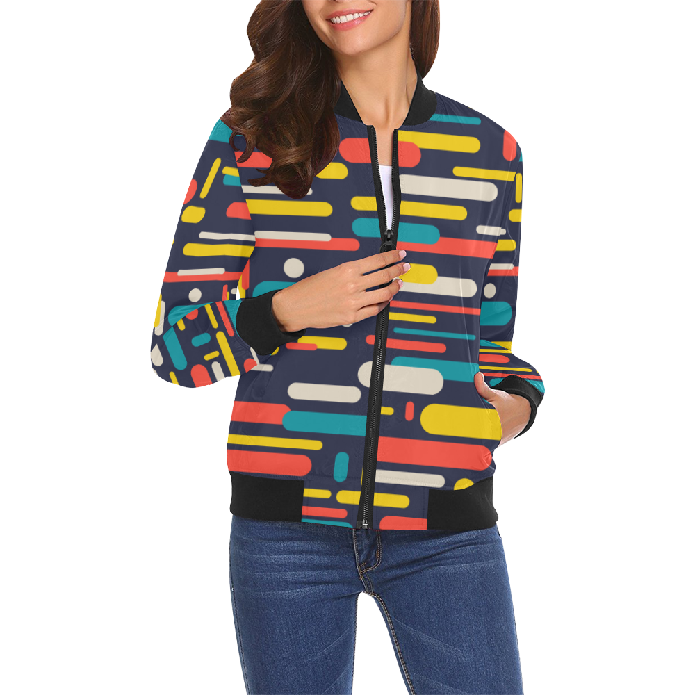 Colorful Rectangles All Over Print Bomber Jacket for Women (Model H19)