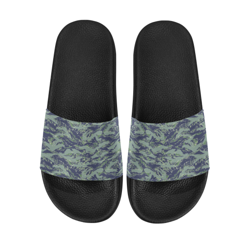 Jungle Tiger Stripe Green Camouflage Men's Slide Sandals (Model 057)