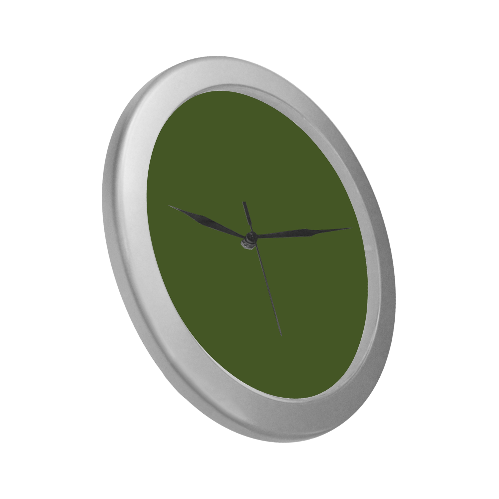 color dark olive green Silver Color Wall Clock