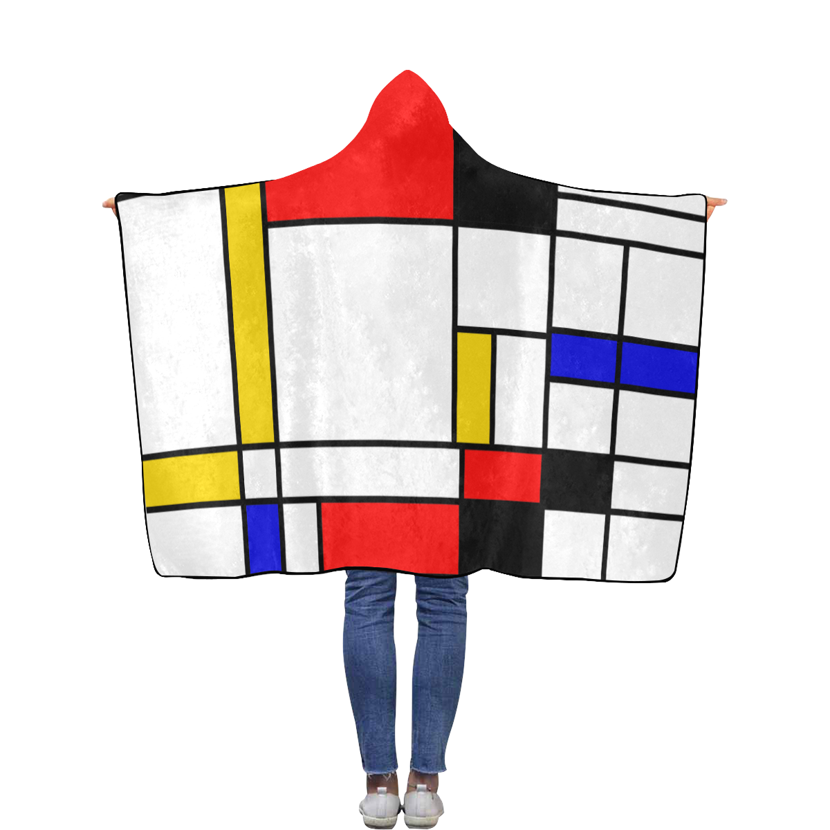 Bauhouse Composition Mondrian Style Flannel Hooded Blanket 40''x50''