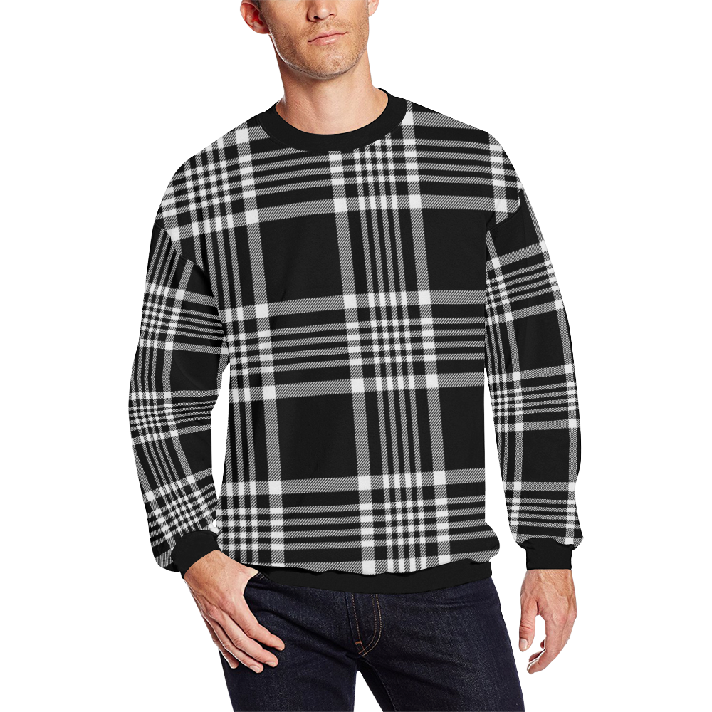 stripe bw All Over Print Crewneck Sweatshirt for Men/Large (Model H18)