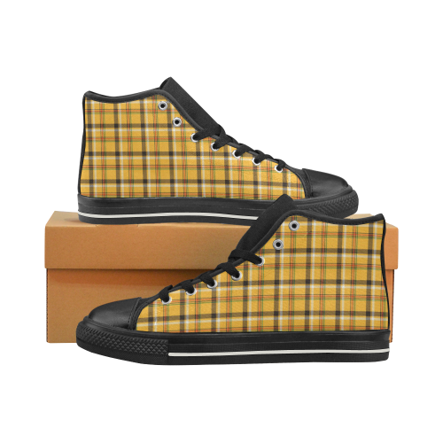 Yellow Tartan (Plaid) High Top Canvas Women's Shoes/Large Size (Model 017)