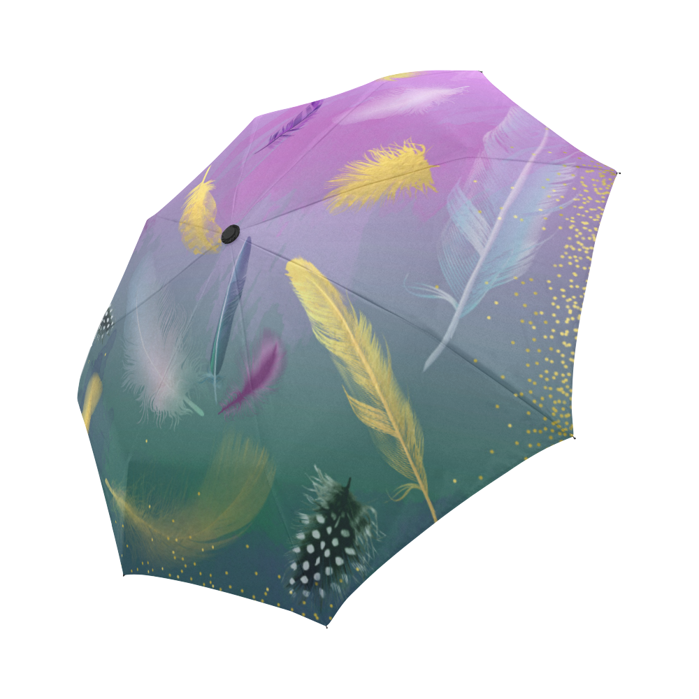 Dancing Feathers - Pink and Green Auto-Foldable Umbrella (Model U04)
