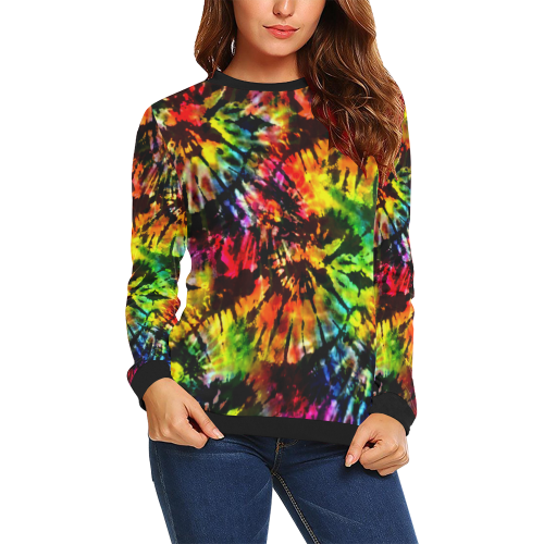 Vivid Psychedelic Hippy Tie Dye All Over Print Crewneck Sweatshirt for Women (Model H18)