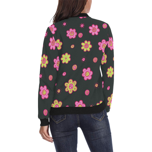 chaqueta de muer de flores All Over Print Bomber Jacket for Women (Model H36)