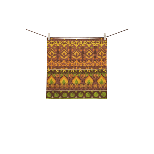 Ethnic Bohemian Brown, Orange, and Green Square Towel 13“x13”