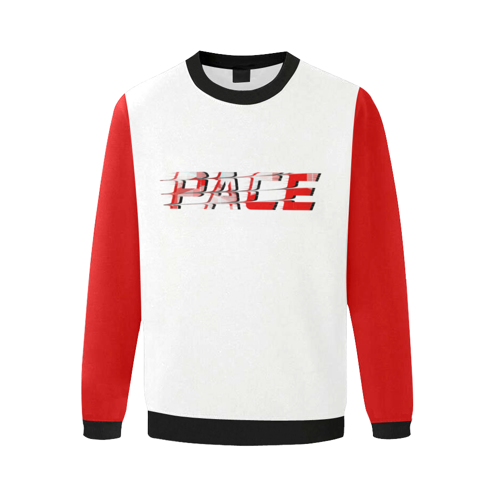 PACE Mens Red/White Motion Sweater Men's Oversized Fleece Crew Sweatshirt (Model H18)
