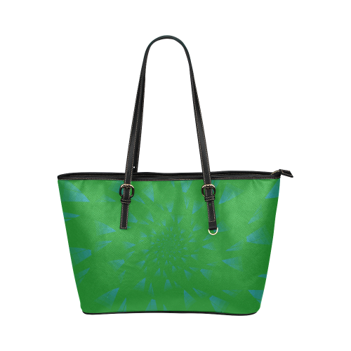 Blue traces on green Leather Tote Bag/Large (Model 1651)