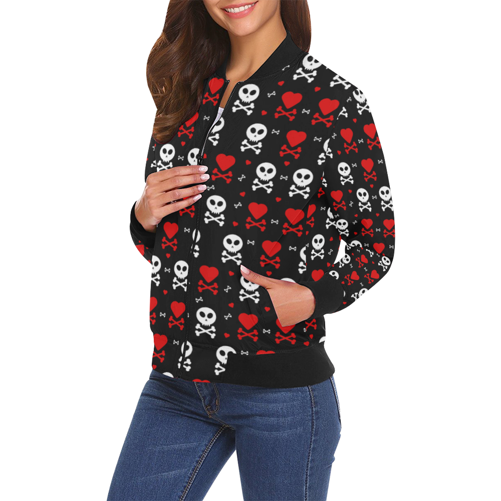 Skull and Crossbones All Over Print Bomber Jacket for Women (Model H19)