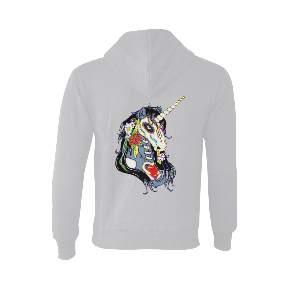 Spring Flower Unicorn Skull Grey Oceanus Hoodie Sweatshirt (NEW) (Model H03)