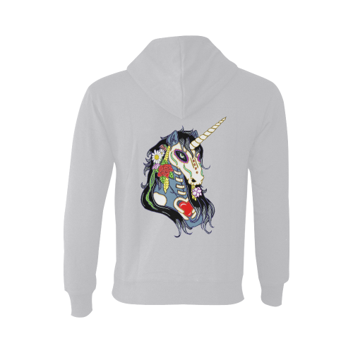 Spring Flower Unicorn Skull Grey Oceanus Hoodie Sweatshirt (NEW) (Model H03)