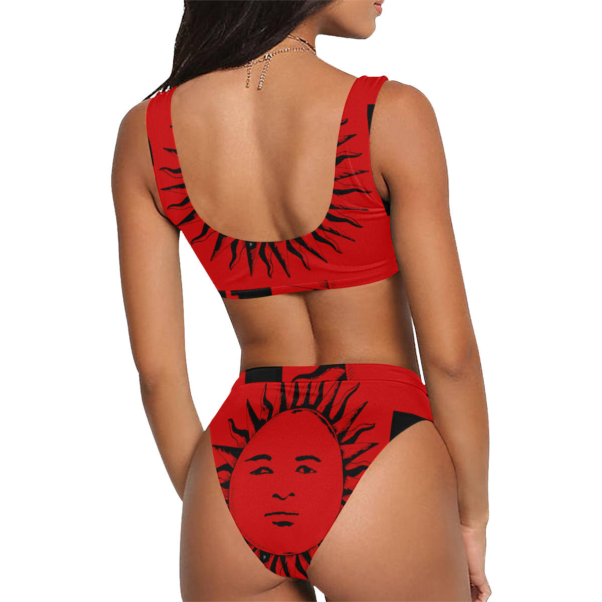 GOD Sport Bikini Red Sport Top & High-Waisted Bikini Swimsuit (Model S07)