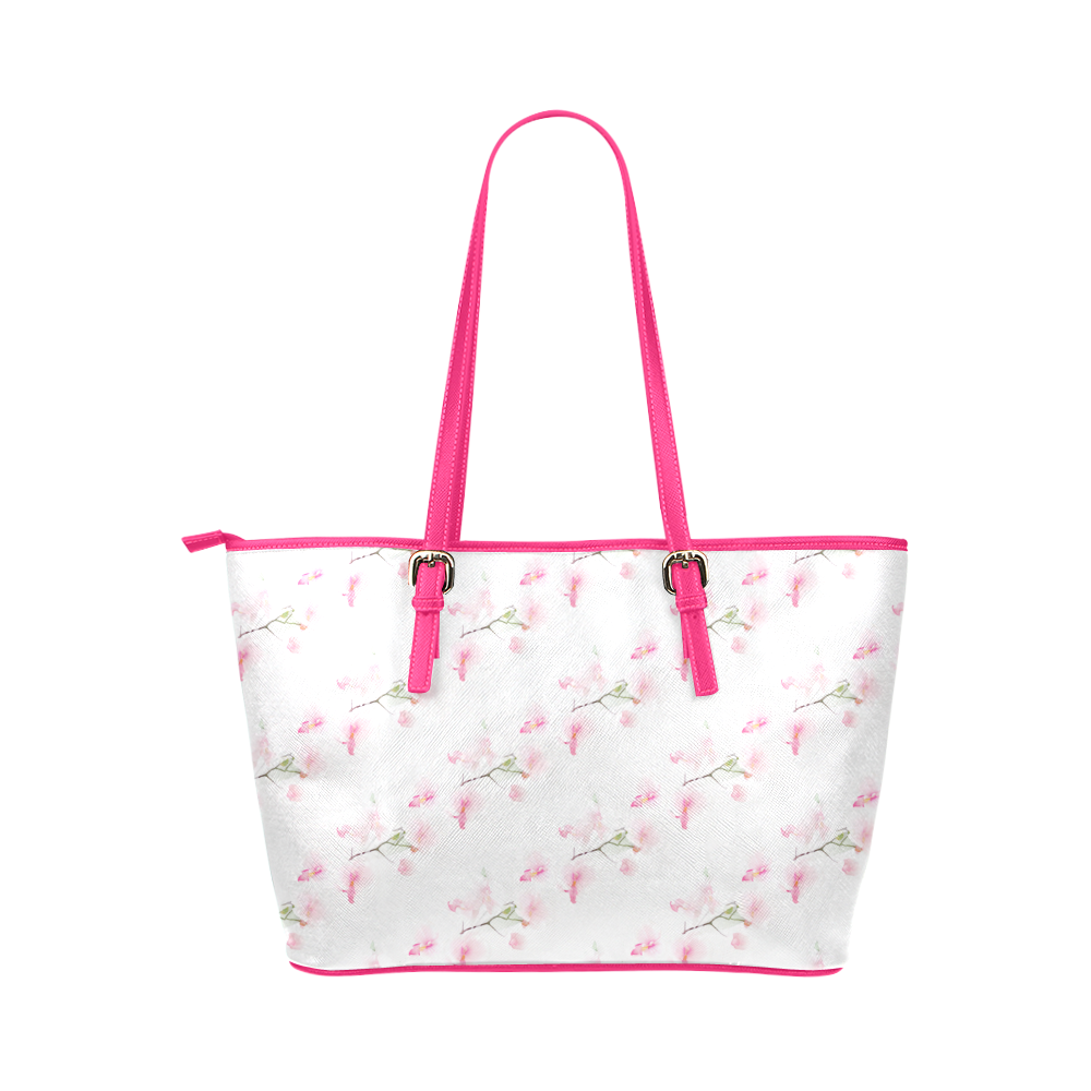 PATTERN ORCHIDÉES Leather Tote Bag/Small (Model 1651)