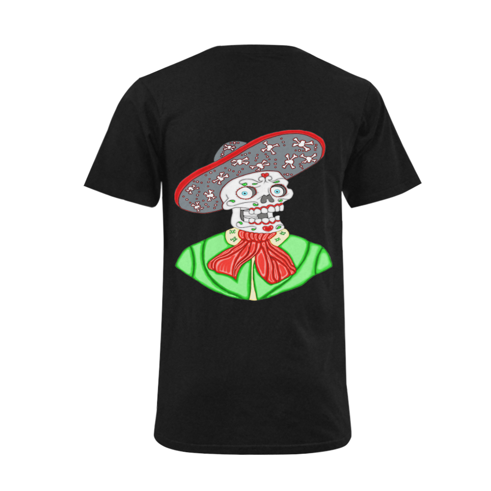 Mariachi Sugar Skull Black Men's V-Neck T-shirt  Big Size(USA Size) (Model T10)