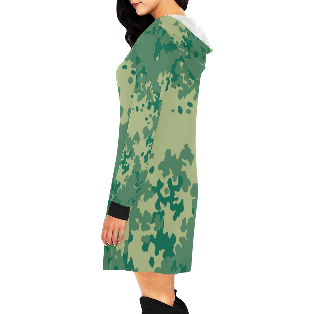Green Camouflage All Over Print Hoodie Mini Dress (Model H27)