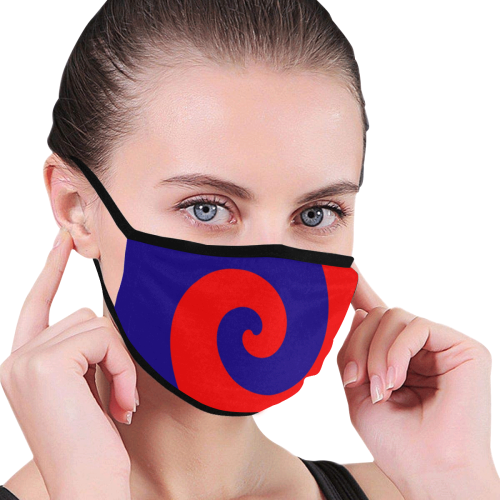 Mod Hippie Red and Blue Curlicue Swirls Mouth Mask
