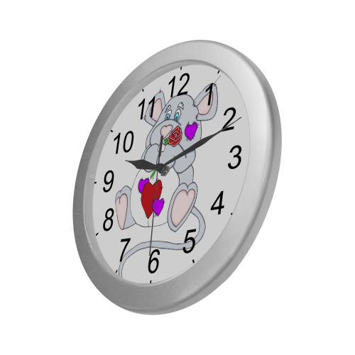 Valentine Mouse Silver Color Wall Clock