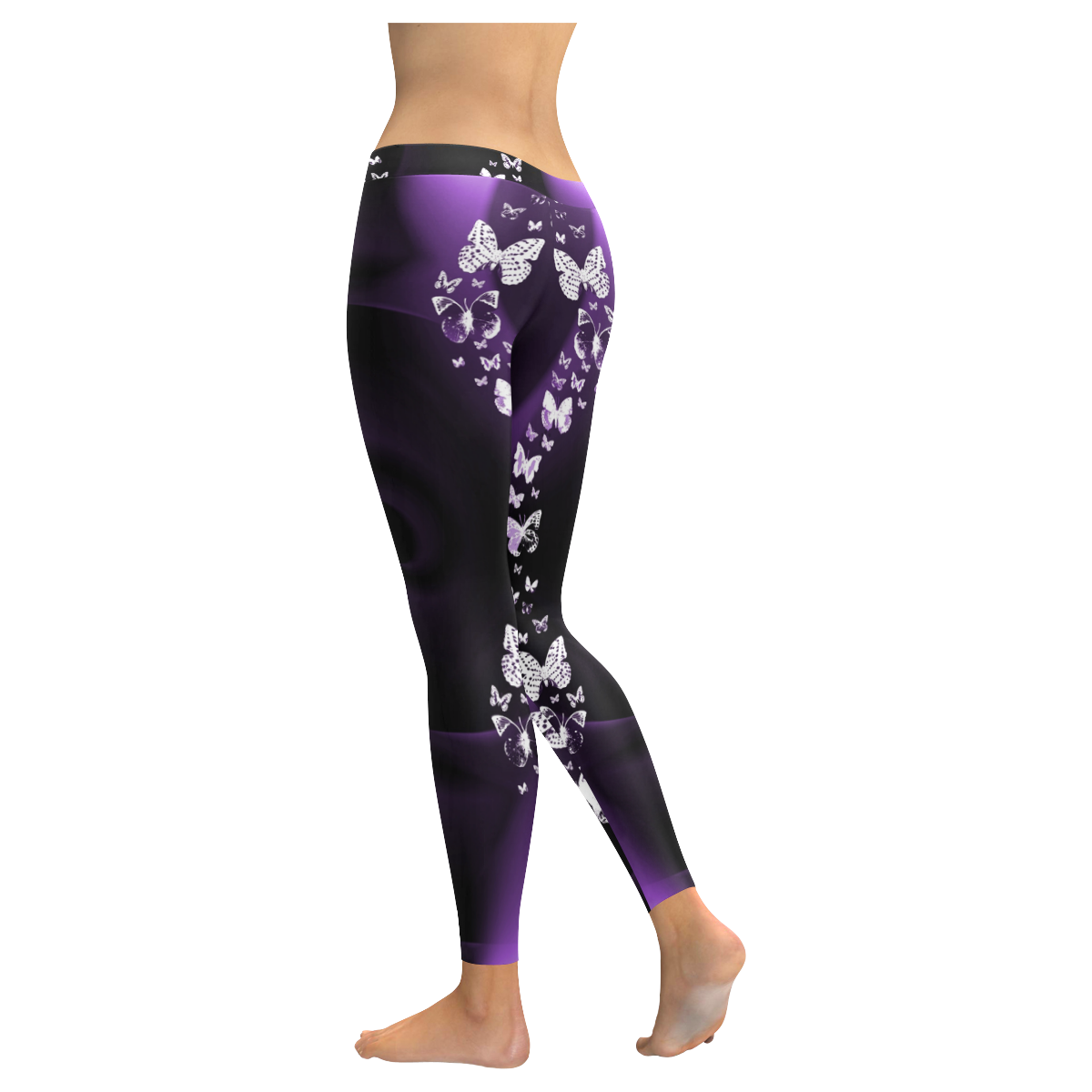 Purple Butterflies Women's Low Rise Leggings (Invisible Stitch) (Model L05)