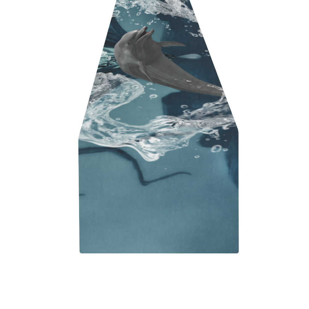 Dolphin jumping by a heart Table Runner 16x72 inch
