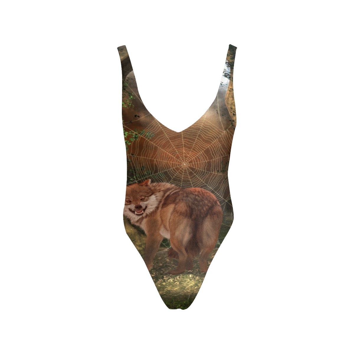 Awesome wolf in the night Sexy Low Back One-Piece Swimsuit (Model S09)