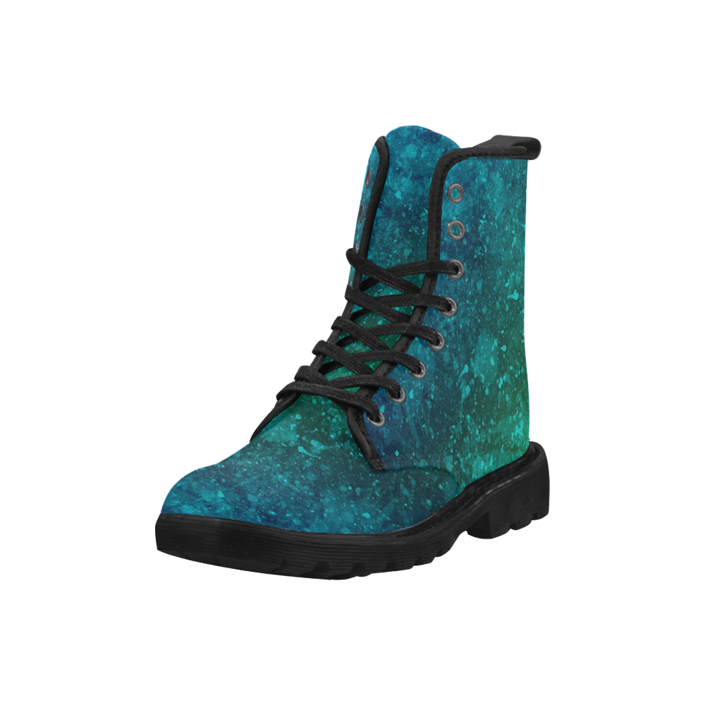 Blue and Green Abstract Martin Boots for Men (Black) (Model 1203H)