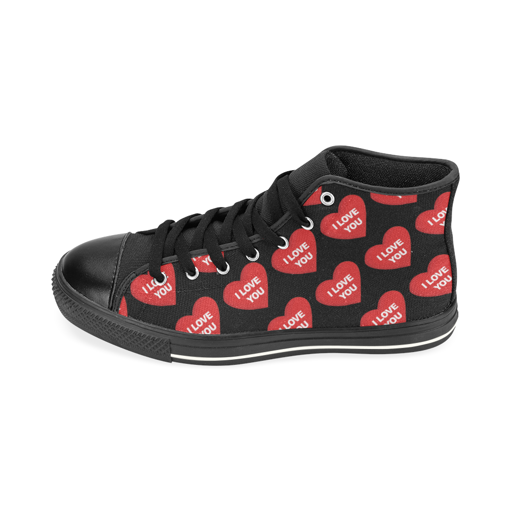 I love you in heart High Top Canvas Shoes for Kid (Model 017)
