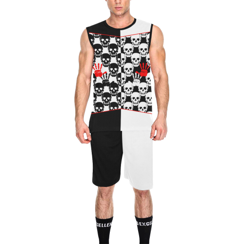 Skulls and Hands - black and white II All Over Print Basketball Uniform