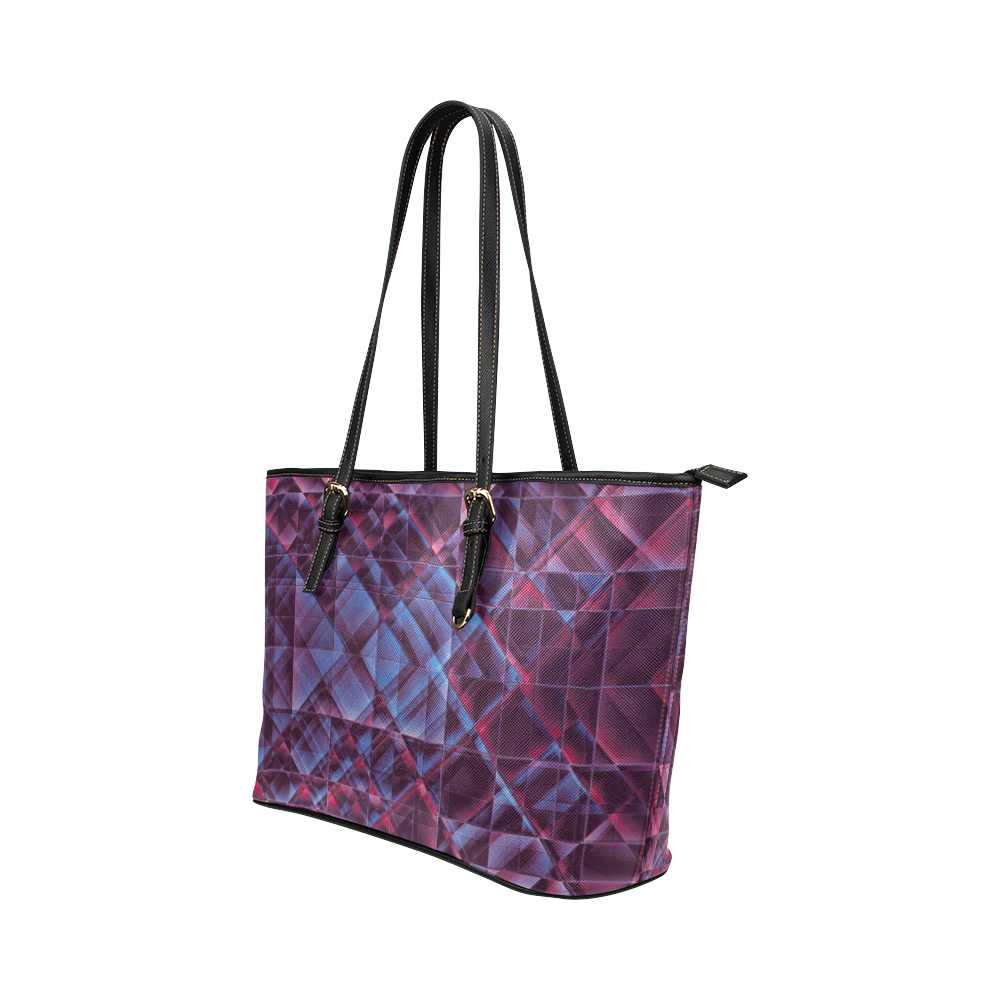 pixels blue red #pixels Leather Tote Bag/Small (Model 1651)