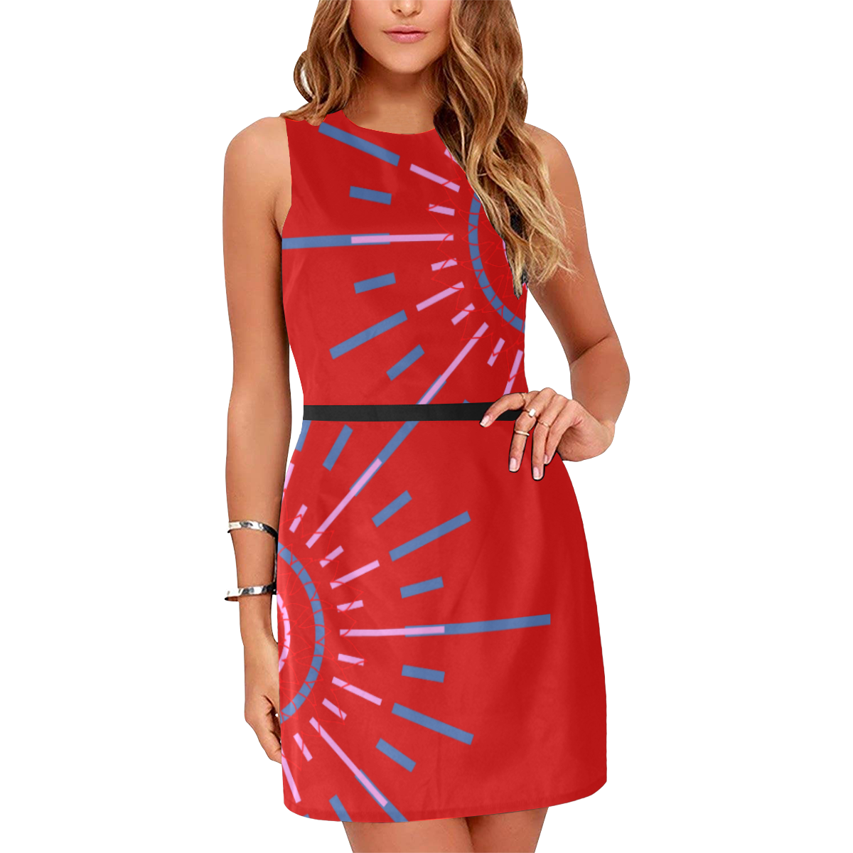 Round the Lines Eos Women's Sleeveless Dress (Model D01)