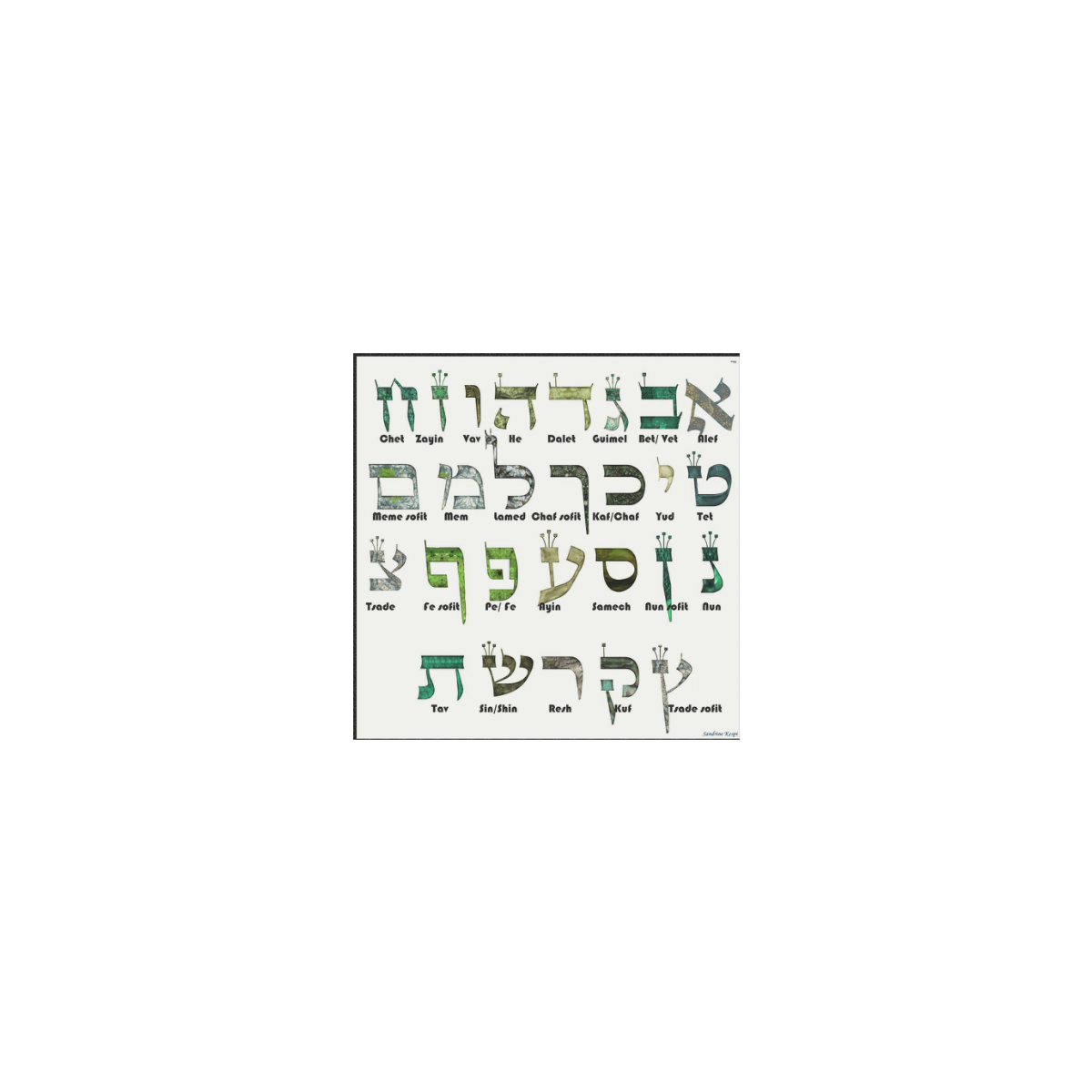 Hebrew alphabet-17x17-300dpi-3 Personalized Temporary Tattoo (15 Pieces)