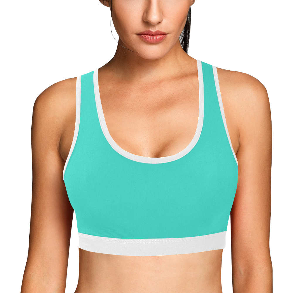 color turquoise Women's All Over Print Sports Bra (Model T52)