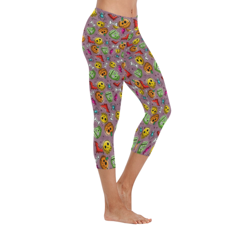 Hell-O-Ween Women's Low Rise Capri Leggings (Invisible Stitch) (Model L08)