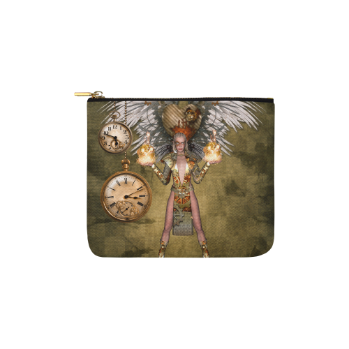 Steampunk lady with clocks and gears Carry-All Pouch 6''x5''