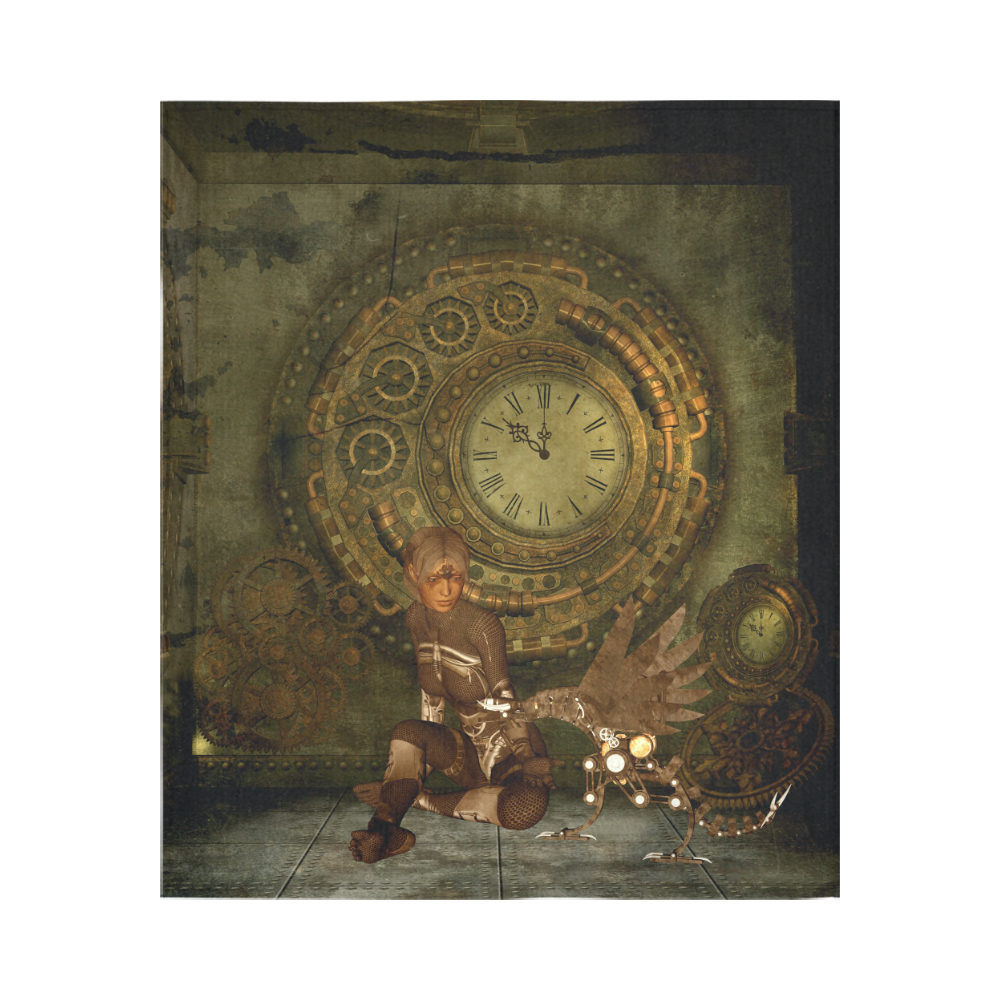 Steampunk, women with steampunk dragon Cotton Linen Wall Tapestry 51"x 60"