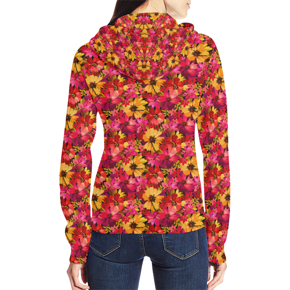 Flower Pattern All Over Print Full Zip Hoodie for Women (Model H14)