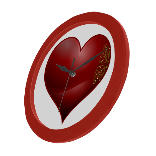 Heart  Las Vegas Symbol Playing Card Shape  (Red Frame) Circular Plastic Wall clock