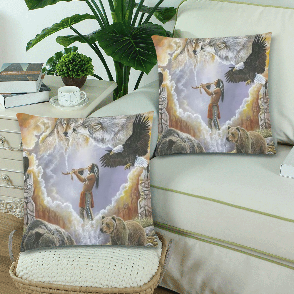 One With Nature Peace Pipe Custom Zippered Pillow Cases 18"x 18" (Twin Sides) (Set of 2)