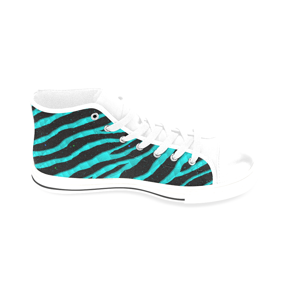 Ripped SpaceTime Stripes - Cyan Men’s Classic High Top Canvas Shoes /Large Size (Model 017)