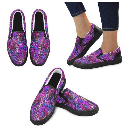 Purple Tie Dye Madness Women's Unusual Slip-on Canvas Shoes (Model 019)