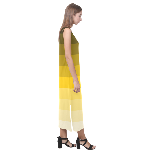 Green yellow stripes Phaedra Sleeveless Open Fork Long Dress (Model D08)