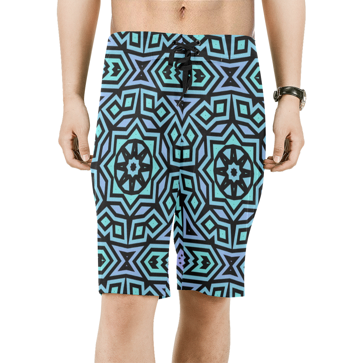 Aqua and Lilac Tribal Pattern Men's All Over Print Board Shorts (Model L16)