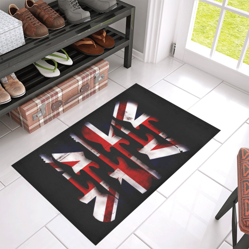 Union Jack British UK Flag Guitars on Black Azalea Doormat 30" x 18" (Sponge Material)