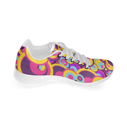 Retro Circles Groovy Violet, Yellow, Blue Colors Kid's Running Shoes (Model 020)